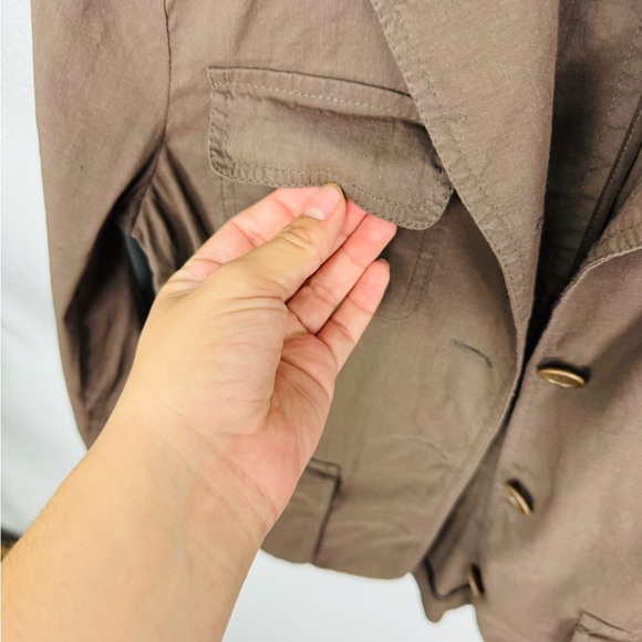 Theory Garrison Linen Blend Coco Chocolate Brown Button Military Style jacket - Picture 8 of 12